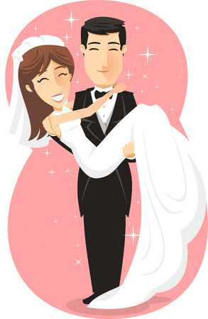 Newlywed Bride & Groom, Just Married Couple vector illustration cartoon.のイラスト素材