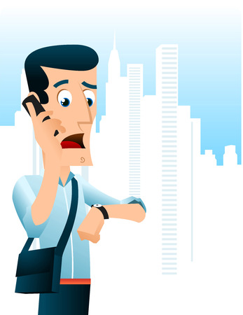 Man in a hurry talking on the phoneのイラスト素材
