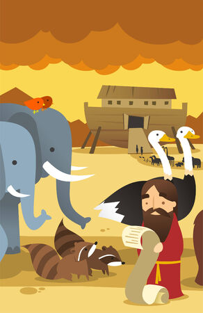 Noah with animals and arc genesis illustrationのイラスト素材