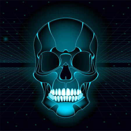 Bright Skull with neon colors, floating in space.のイラスト素材