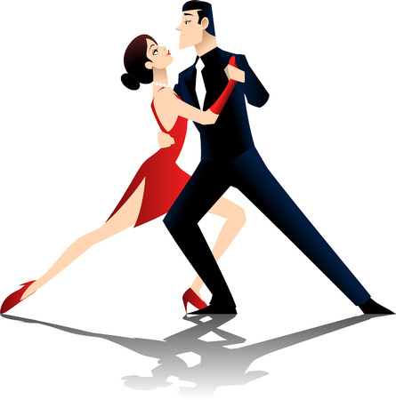 A couple dancing the tango, isolated on white background.のイラスト素材