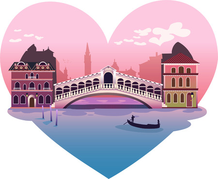 Heart shape venice scene background illustrationのイラスト素材