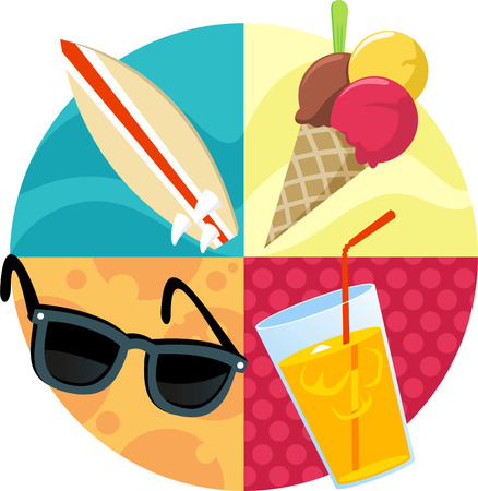 Beach summer surf ice cream glasses and drink vector illustration.のイラスト素材