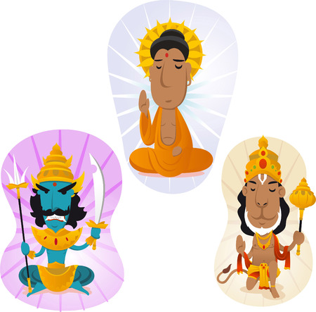 Hindu gods set 2, buddah, hanuman, ravana.のイラスト素材