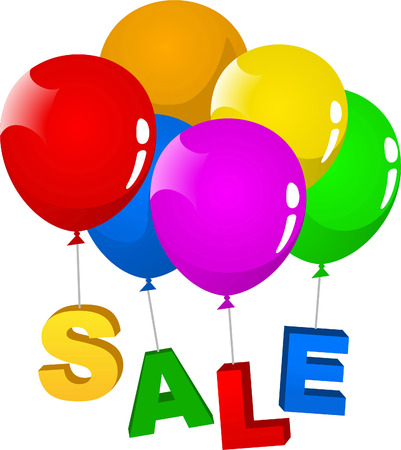 SALE clearance retail deal purchase vector illustration cartoon, with balloons holding SALE letters.のイラスト素材