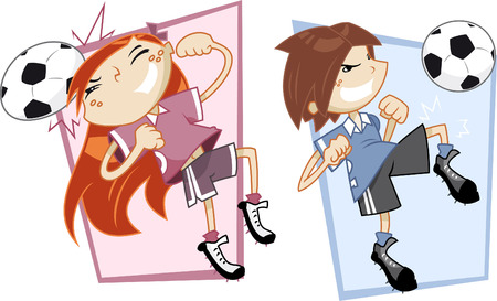 boy and girl playing soccerのイラスト素材