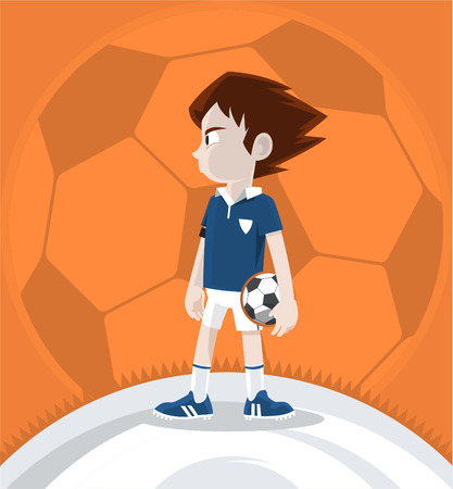 Soccer Team Leader Boy Standing and holding a football ball. Vector illustration cartoon.のイラスト素材