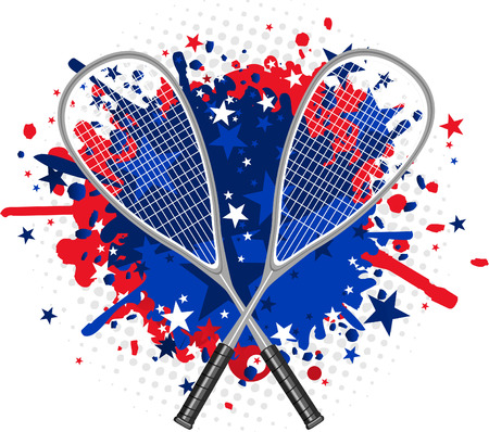 Squash Rackets with red and blue splash vector illustration.のイラスト素材