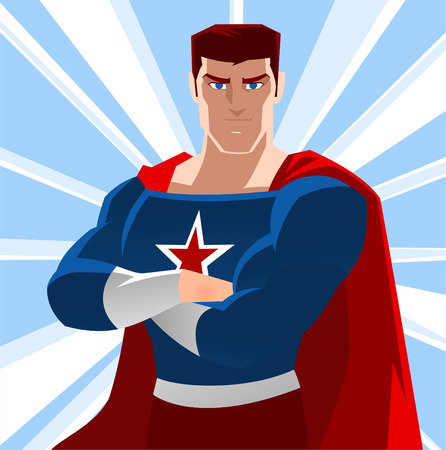American Super Hero, with star and red cape vector illustration.のイラスト素材