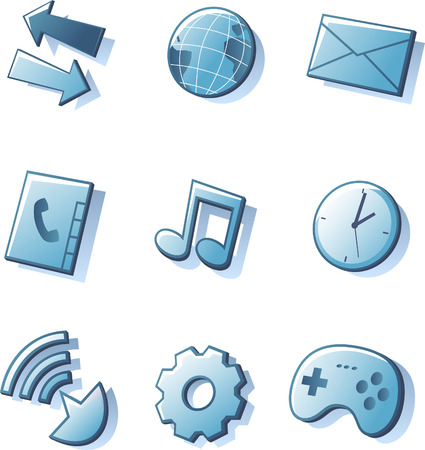Cell phone communication icons globe envelope file music signalのイラスト素材