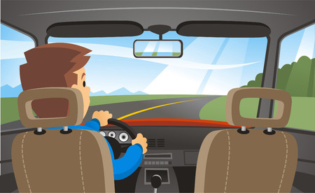 Rear view of a man driving a carのイラスト素材