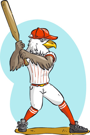 Eagle bird of prey hawk aquila eaglet falcon griffin playing baseball vector illustration.のイラスト素材