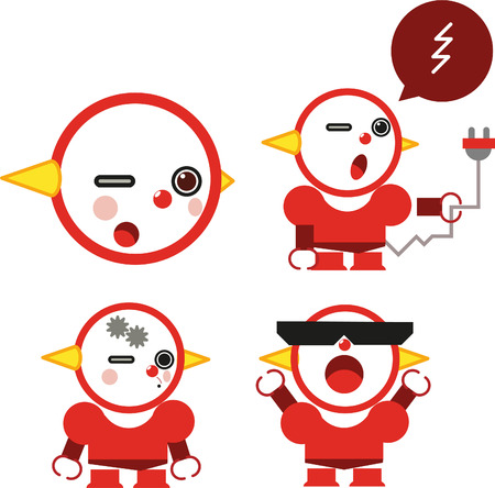 Robot icon Set, with six different robots in different shapes and sizes and situations vector illustration.のイラスト素材