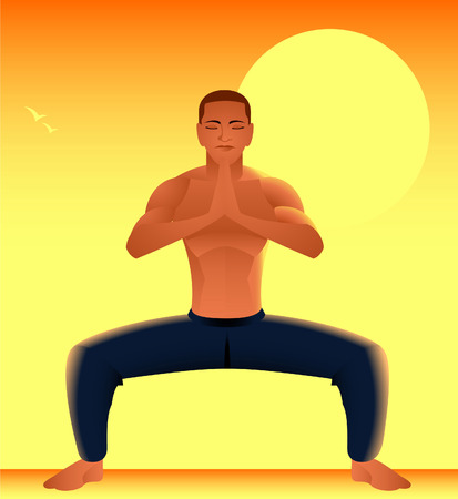Man meditating at sunrise illustrationのイラスト素材