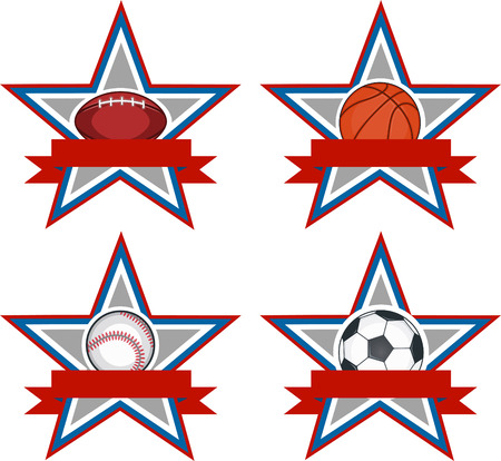 Sport balls in stars emblems illustrationsのイラスト素材
