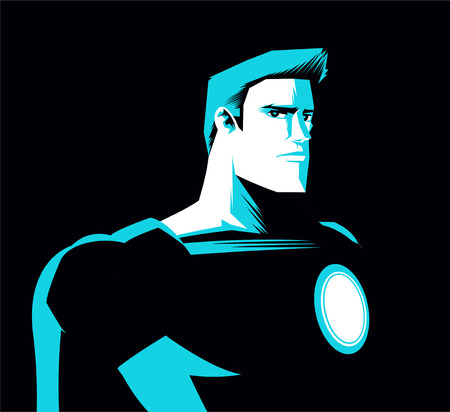 Superhero at night with light blue shadow vector illustration.のイラスト素材