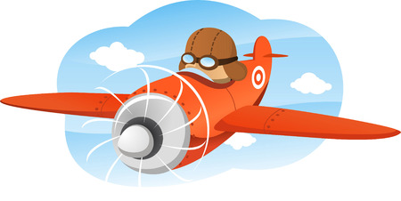 cartoon illustration of a boy riding an airplane.のイラスト素材