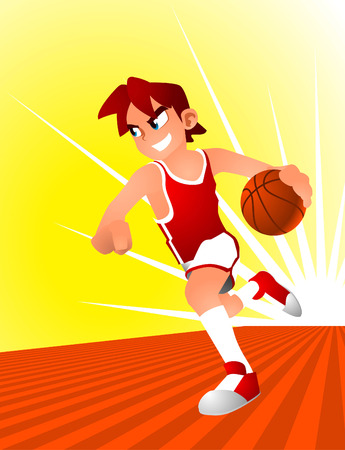 basketball young player running through the court.のイラスト素材
