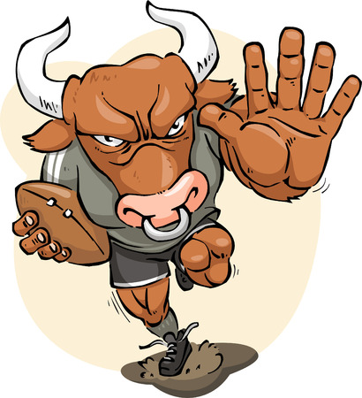 Furious strong Bull playing rugby up to score, vector illustration cartoon.のイラスト素材