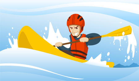 Illustration of a man riding a kayak.のイラスト素材