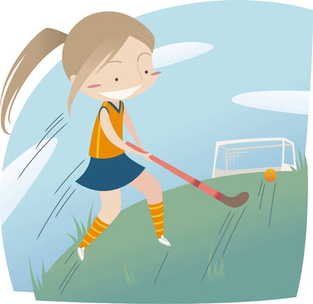 Little Girl playing hockeyのイラスト素材