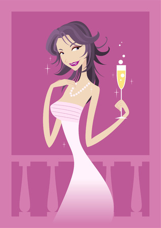 Woman in a long night dress vector cartoon illustrationのイラスト素材