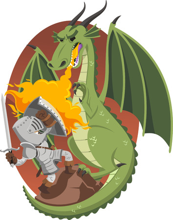 Knight fighting against dragon, illustration cartoon.のイラスト素材