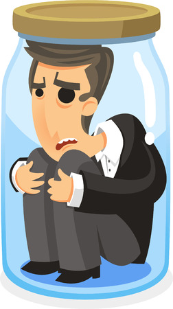 man inside a jar cartoon illustrationのイラスト素材