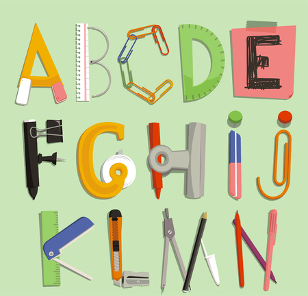 letters with Office Supply Objects illustration cartoon.のイラスト素材