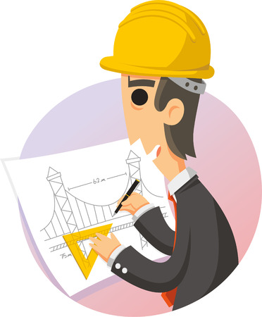 engineer drawing plans cartoon illustrationのイラスト素材