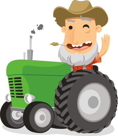 farmer driving tractor cartoon illustrationのイラスト素材