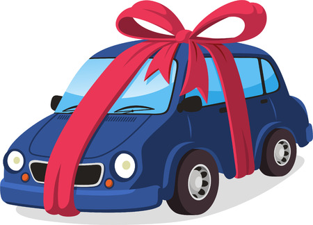 car gift with ribbon cartoon illustrationのイラスト素材