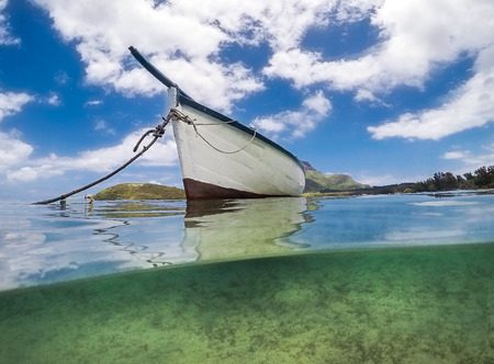 Boat on the sea of ??the Mauritius islandの写真素材