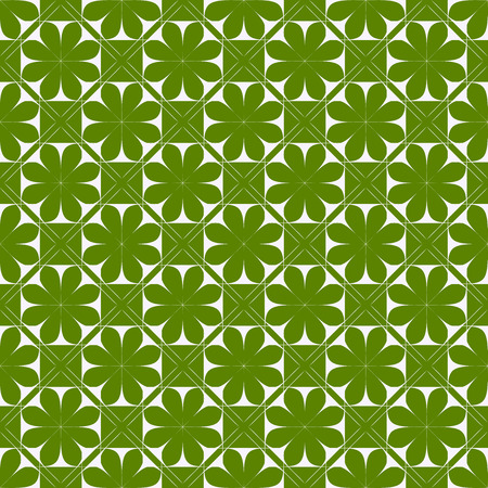 Geometric pattern white flower on green background. Seamless pattern. Vector background.のイラスト素材