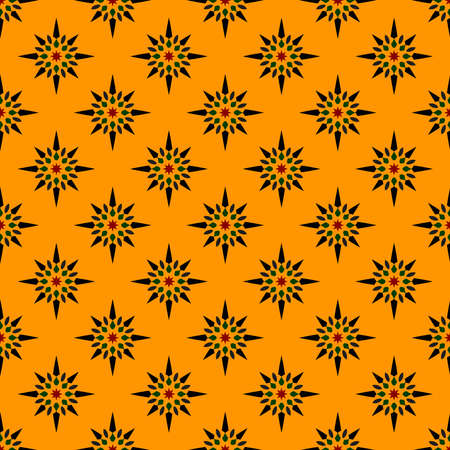 Black stars pattern on orange seamless design backdrop.