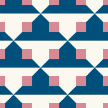 Small pink squares on big triangles. Modern seamless wallpaper.のイラスト素材