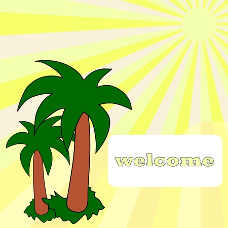 Banner with palm and sunriseのイラスト素材