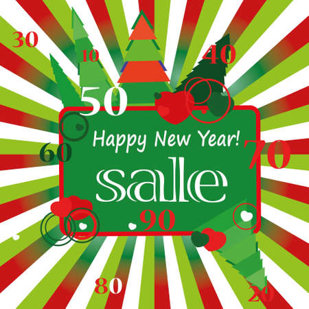 Christmas sale poster with trees and heartsのイラスト素材