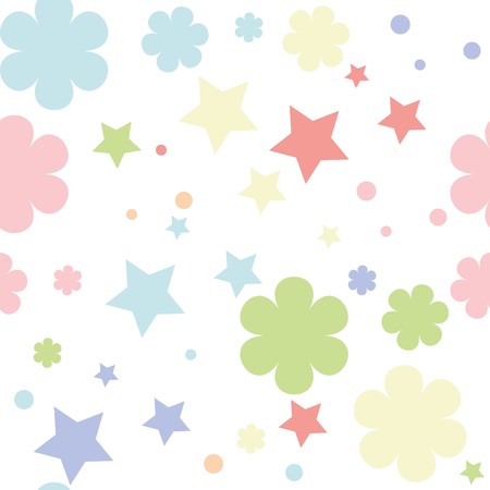 Seamless vector texture with stars and flowersのイラスト素材
