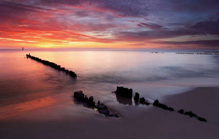 Beautiful sunrise at baltic sea beach - Polandの写真素材