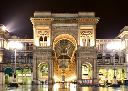Vittorio Emanuele II Gallery in Milan in the night,  Italy のeditorial素材