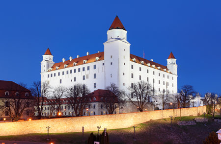Bratislava castle from parliament at  twilight with dramatic clouds - Slovakiaのeditorial素材