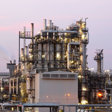 Petrochemical plant in nightの写真素材