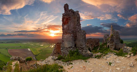 Ruins of Plavecky castle - panoramic viewの写真素材