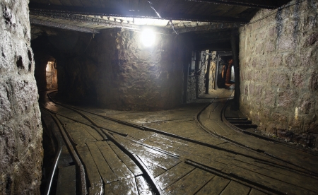 Mine railway in undergroudの写真素材