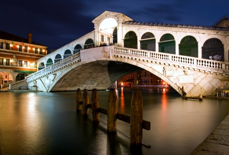 Along Rialto Bridge, Venice at Nightの写真素材