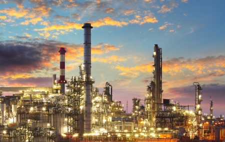 Oil refinery at twilightの写真素材