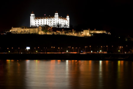 Brastilava castle at night, Slovakiaのeditorial素材