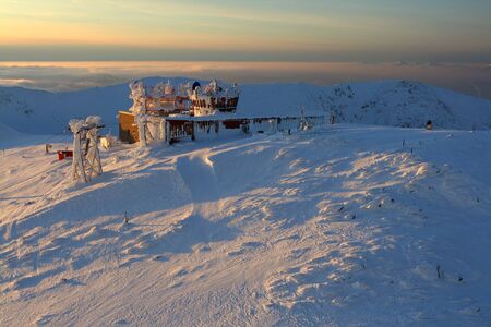 Frozen building on the hillの写真素材