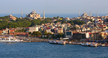 Hagia Sofia and Blue Mosque from Galata Towerの写真素材